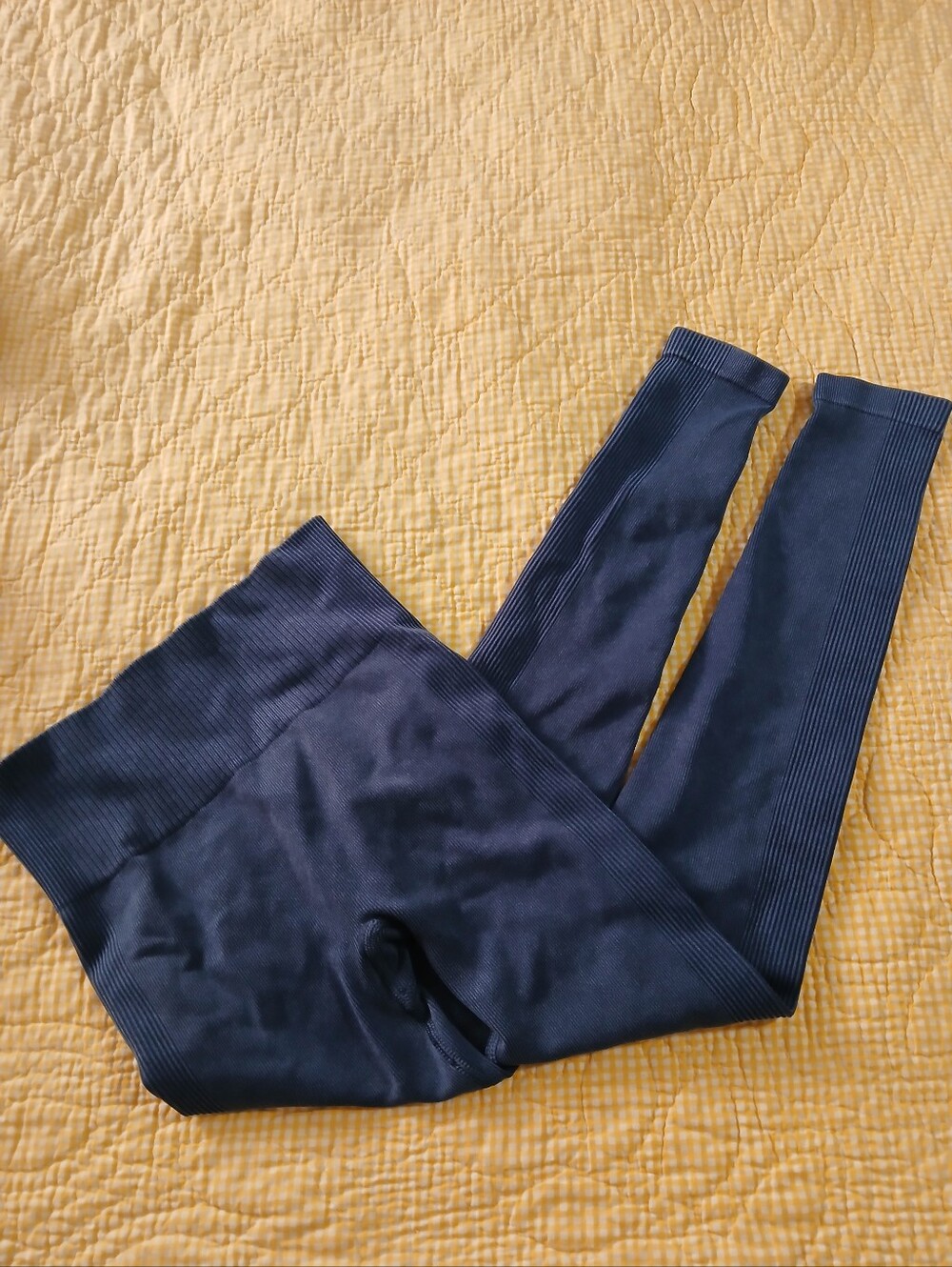 Spanx Womens Small Ribbed Seamless High Rise Leggings Blue Stretch Athleisure